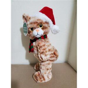 New Gemmy Animated Plush Christmas Twerking Dancing Cat Santa Hat & Green